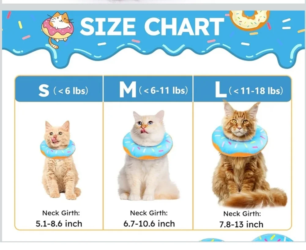 Blue Donut Cat Recovery Collar Large, Soft